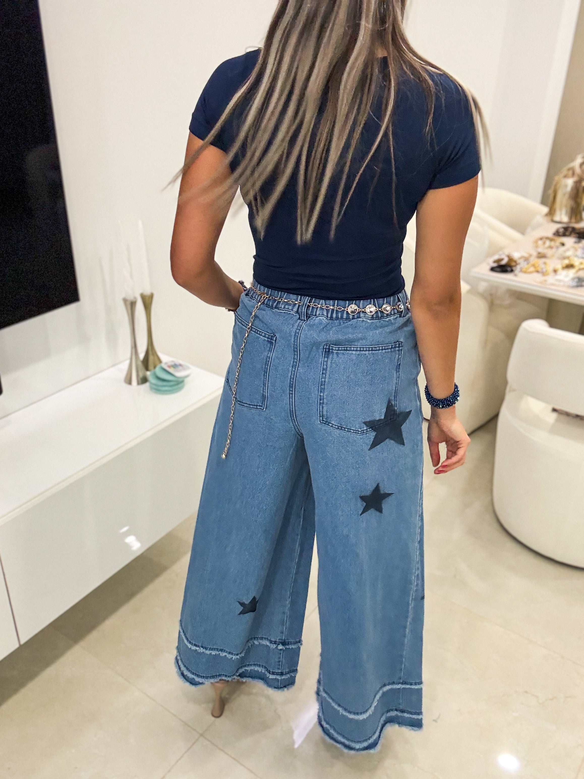 DENIM STAR WIDE LEG PANTS