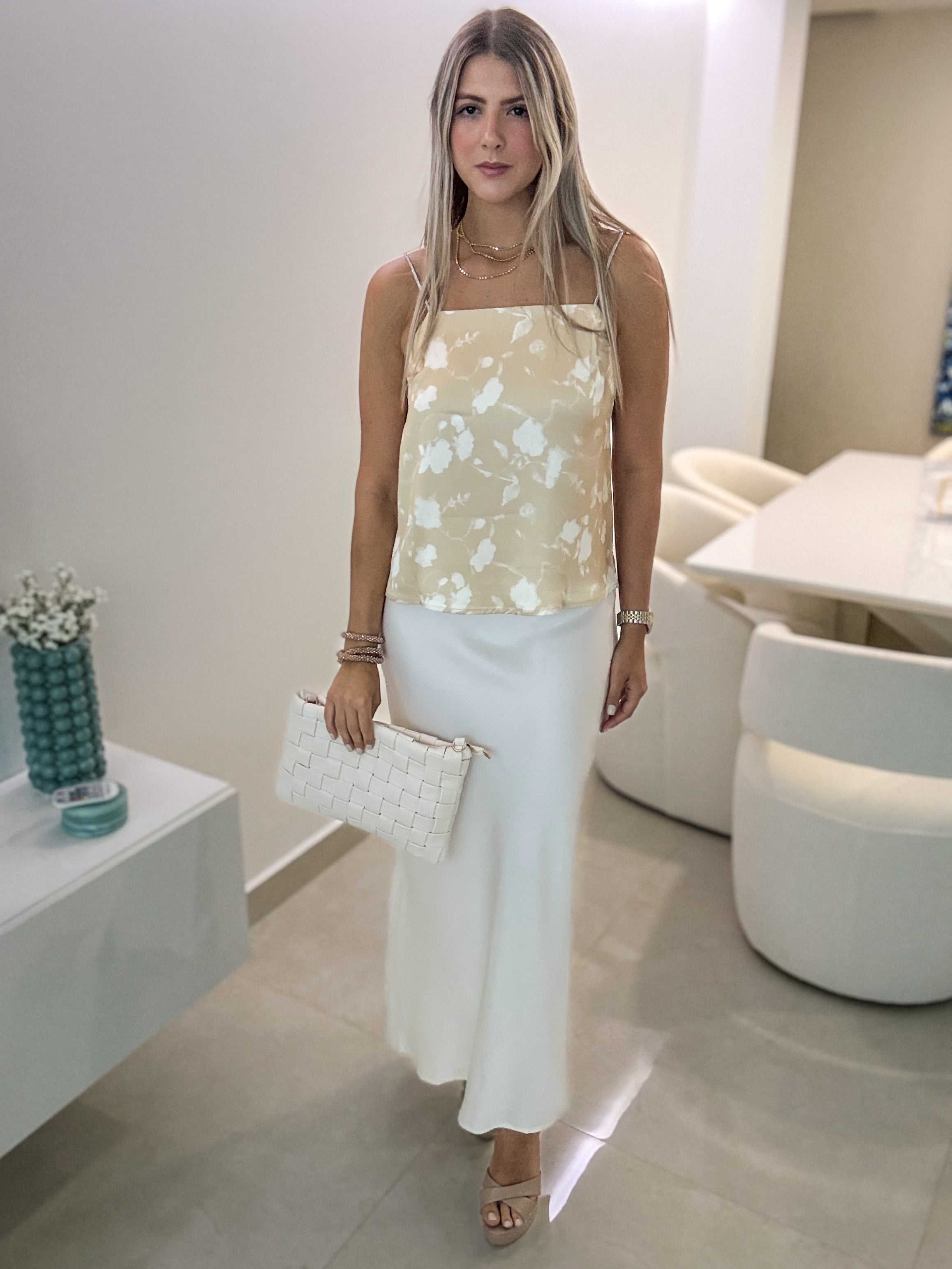 IVORY SATIN LONG SKIRT