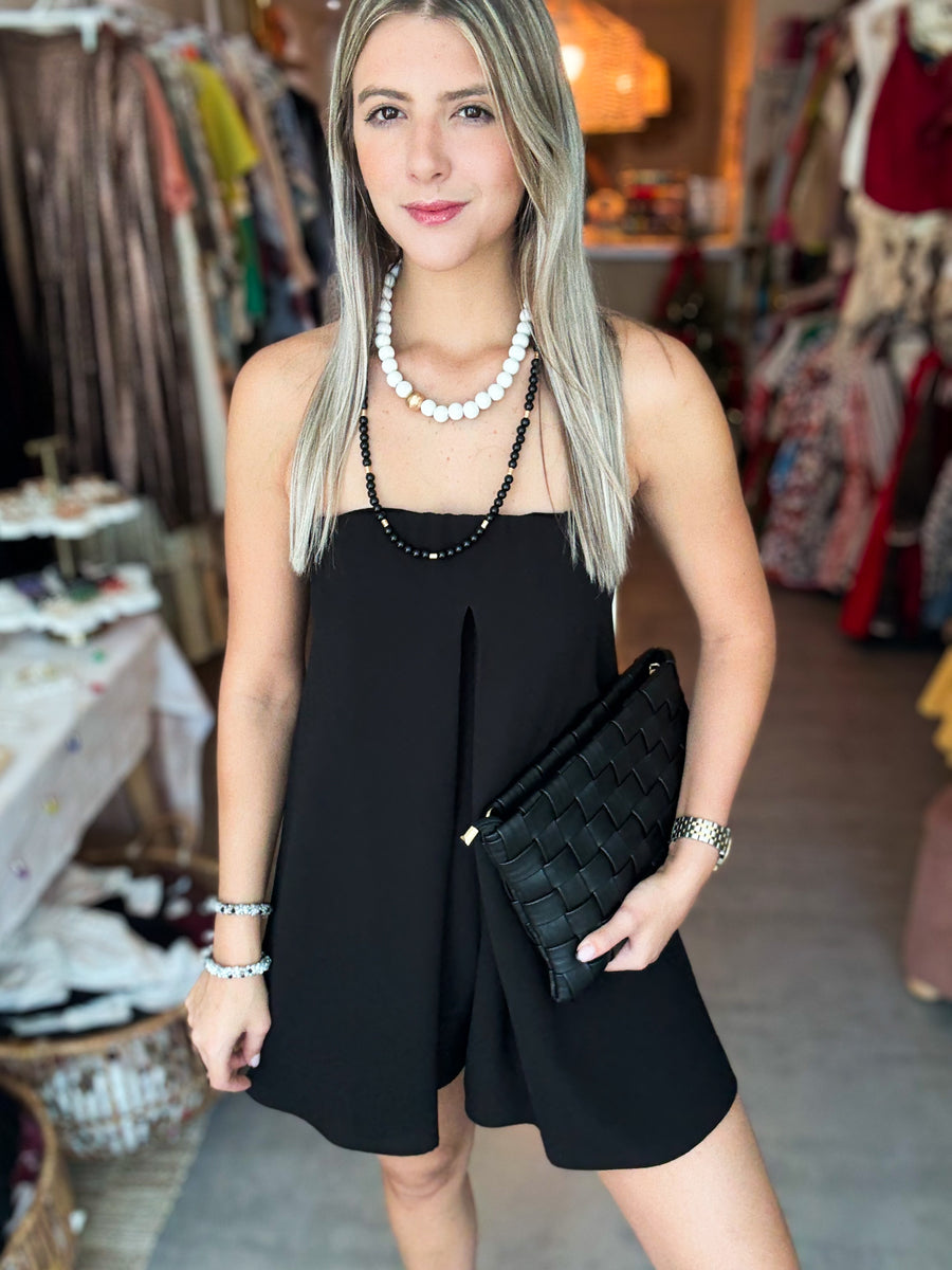 BLACK STRAPLESS ROMPER