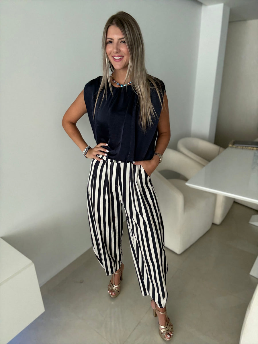 NAVY SATIN BLOUSE