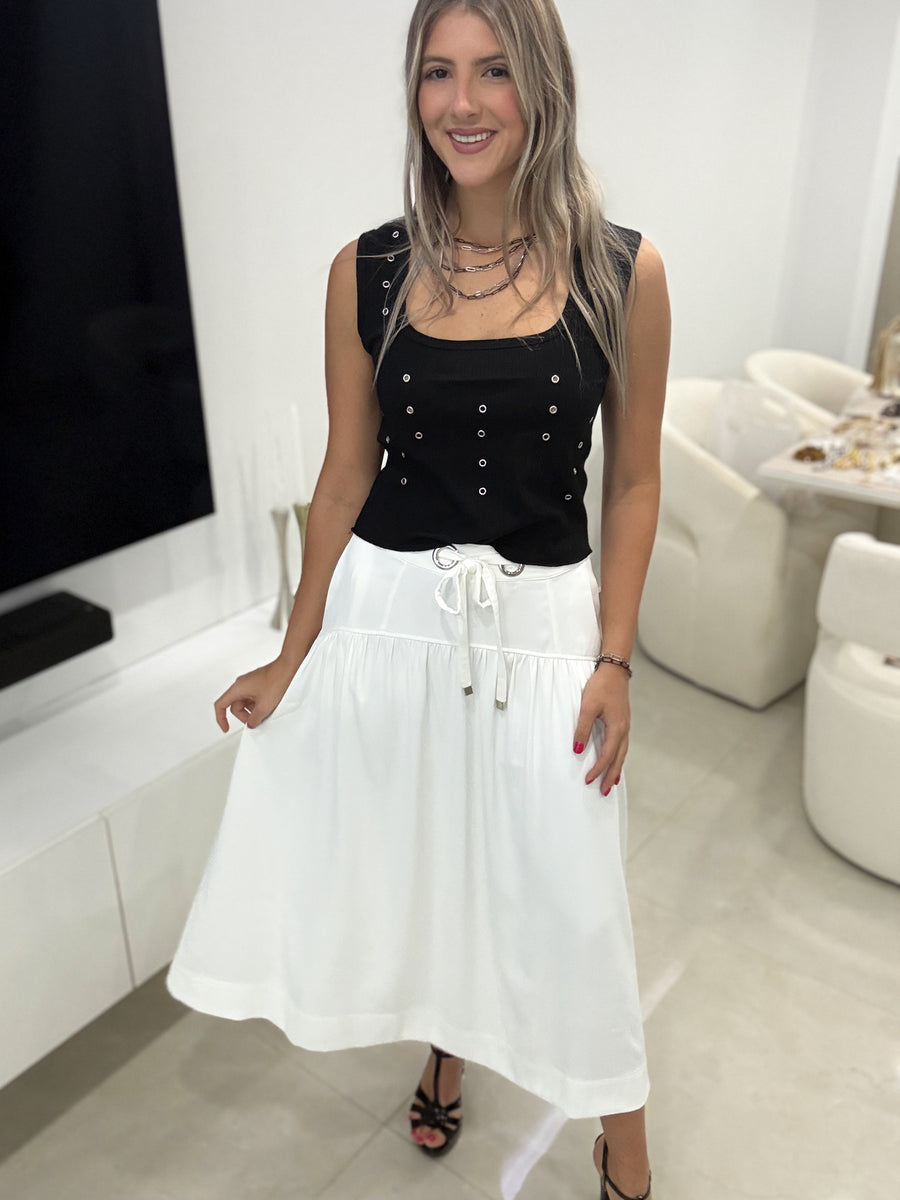 WHITE MIDI SKIRT