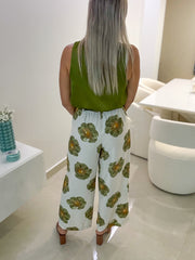 OLIVE PRINTED LONG PANTS
