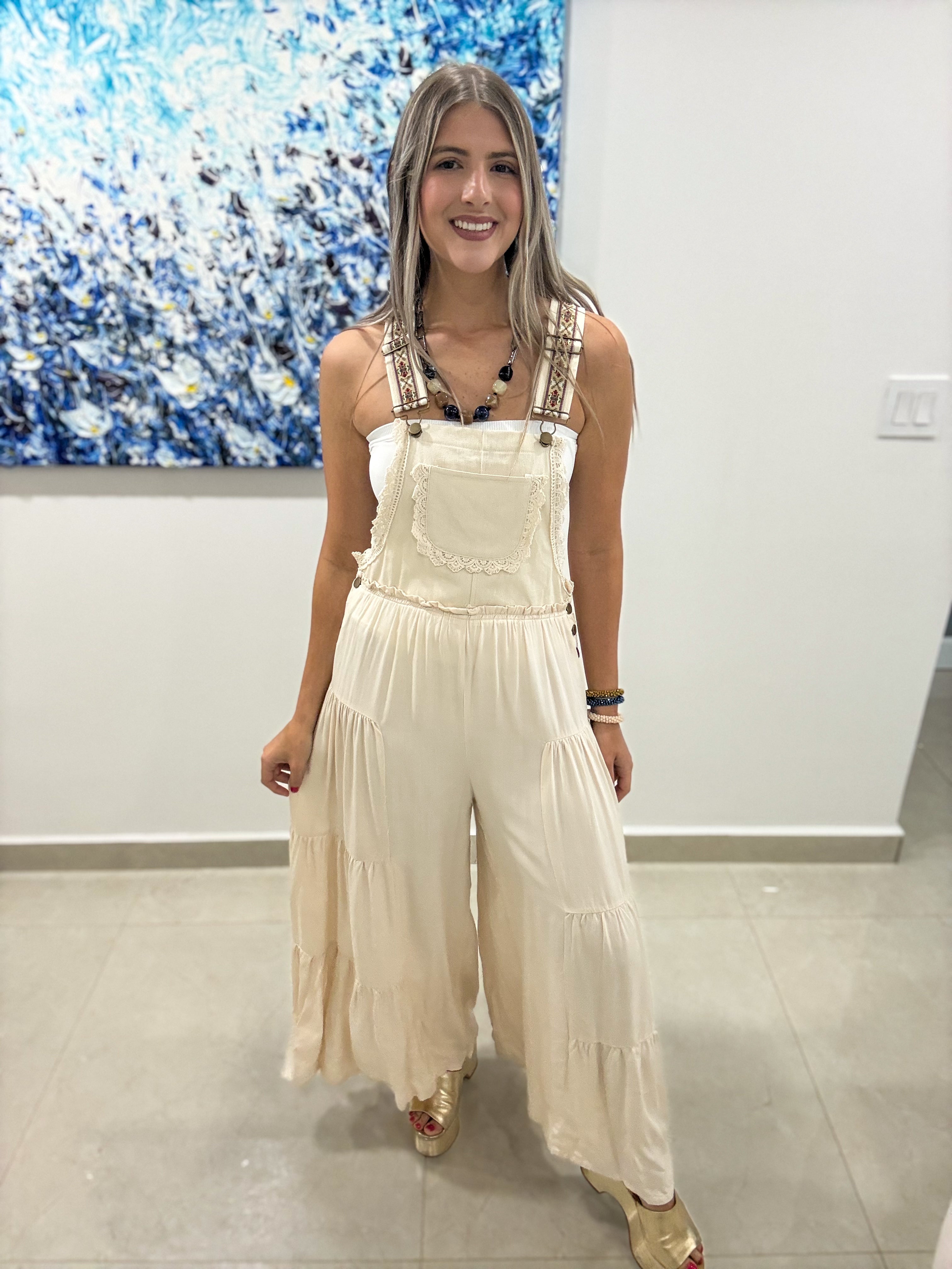 IVORY OVERALL FLOWY JUMPSUIT