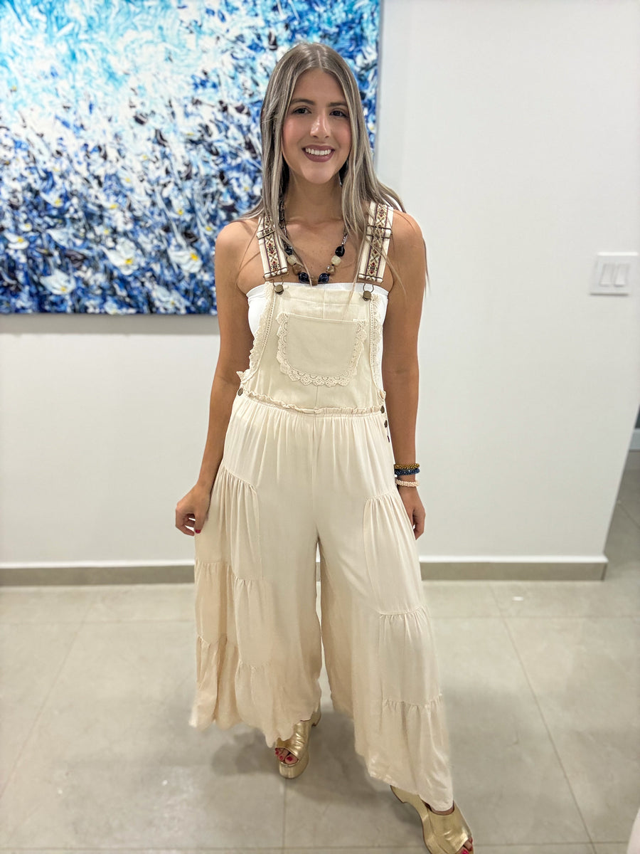 IVORY OVERALL FLOWY JUMPSUIT
