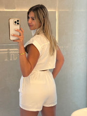 OFF WHITE MOCK NECK ZIPPER ROMPER