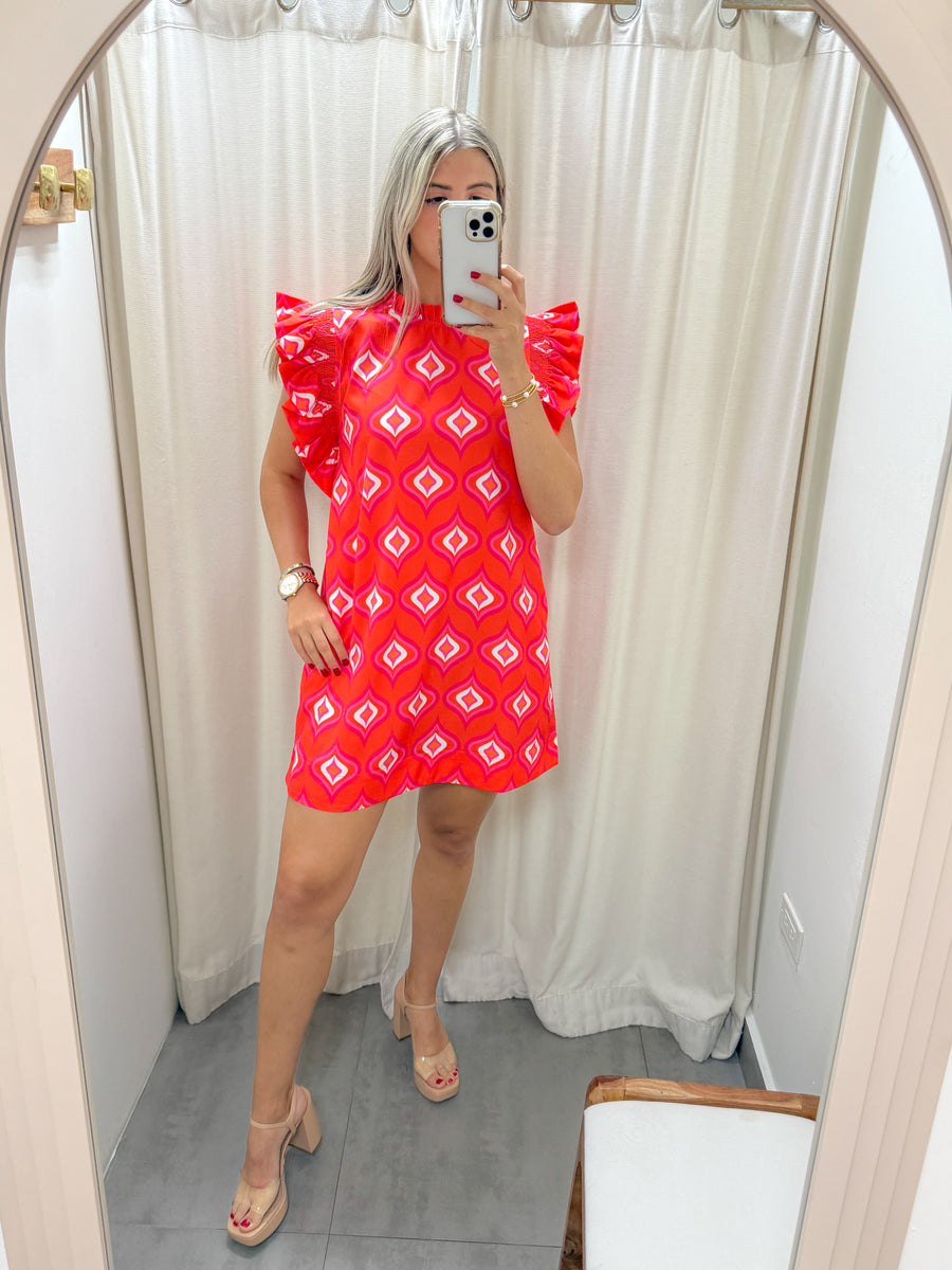 ORANGE/PINK PRINTED DRESS