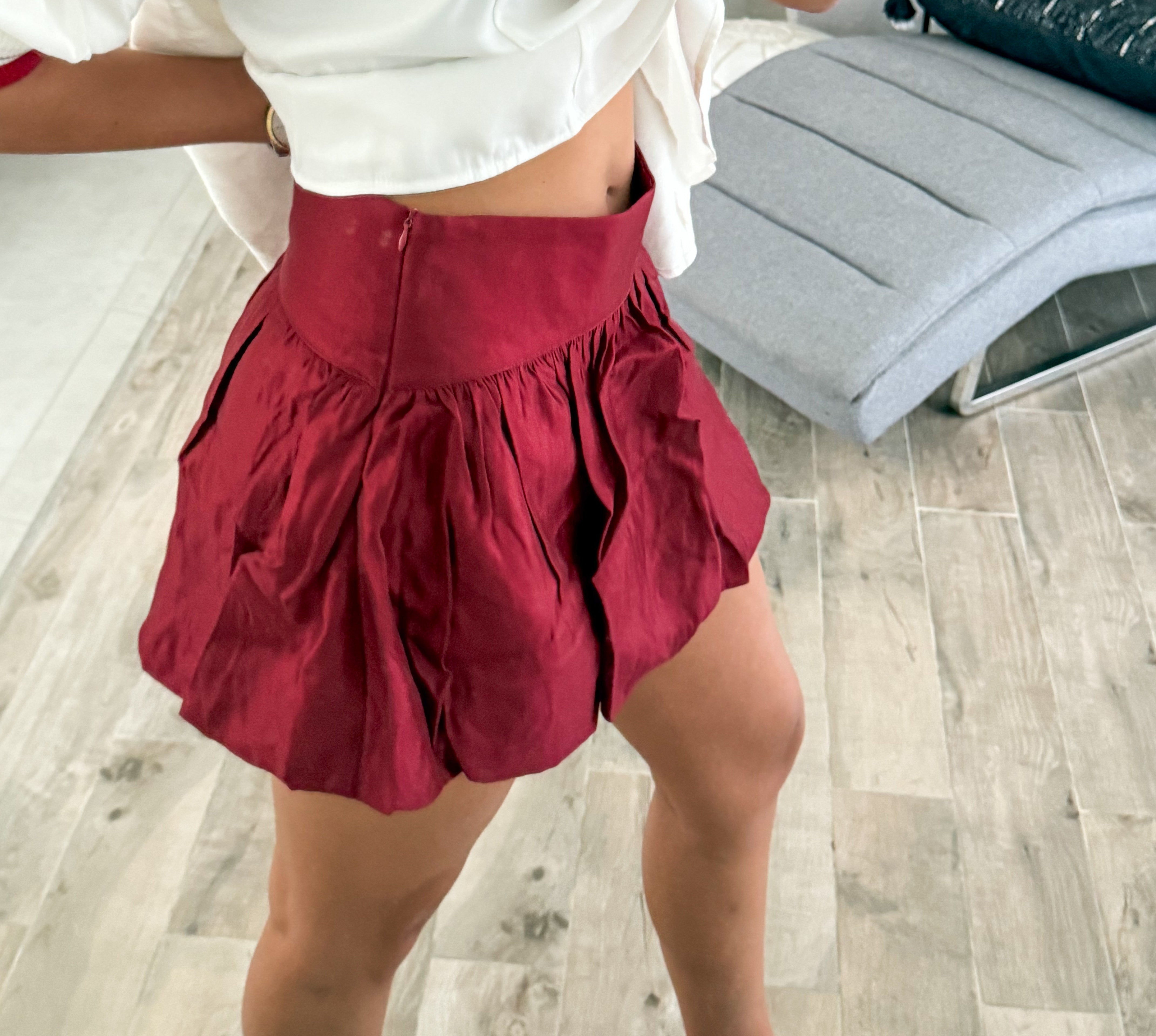 BURGUNDY SATIN BUBBLE SKORT