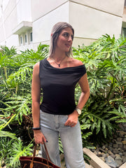 BLACK COWL NECK BLOUSE