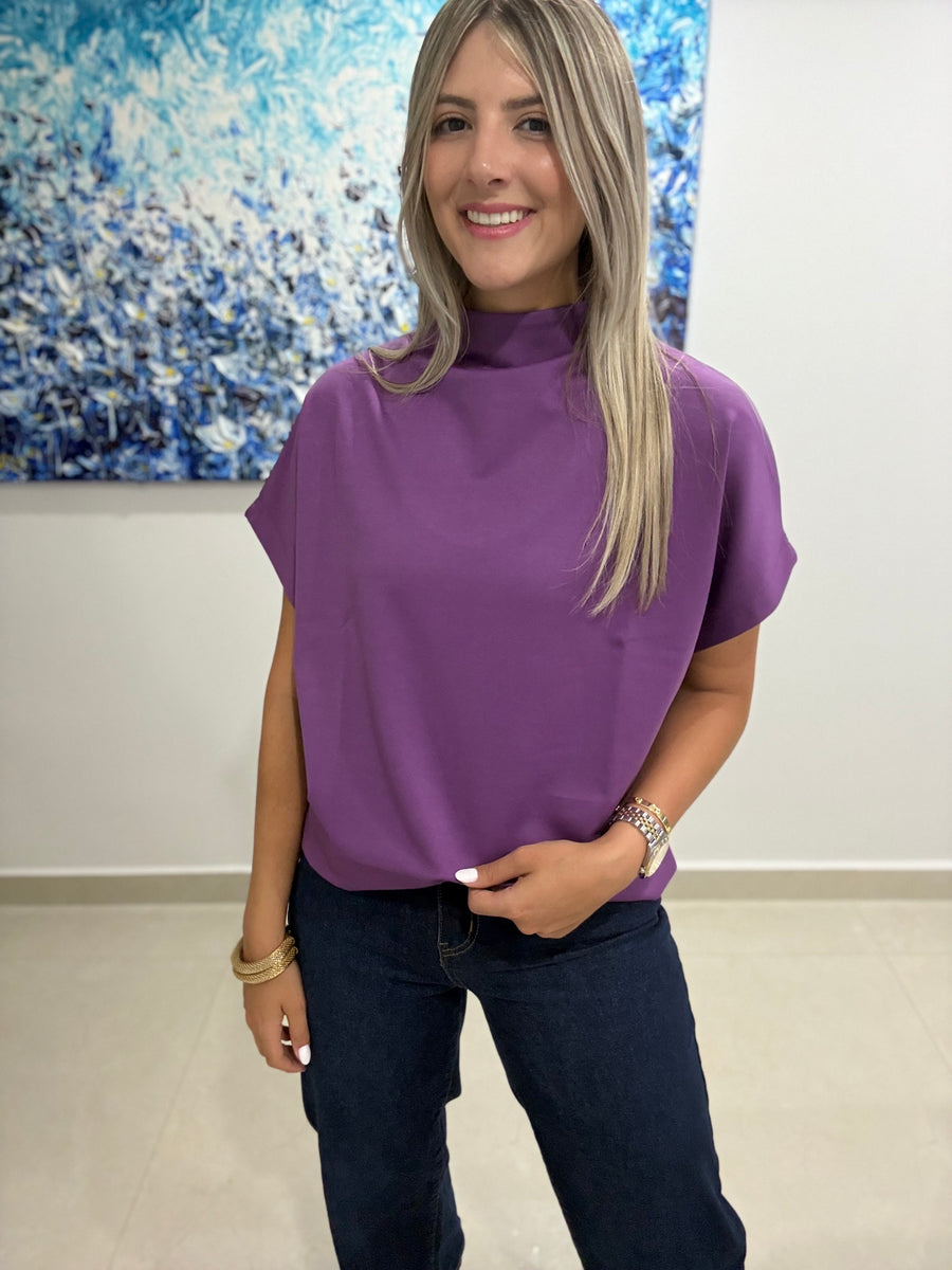 PURPLE MOCK NECK BLOUSE