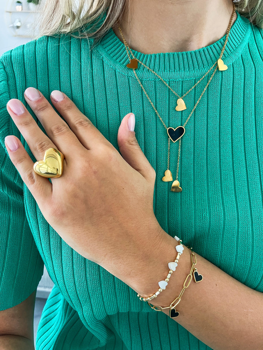 GOLD BLACK HEART PAPERCLIP BRACELET
