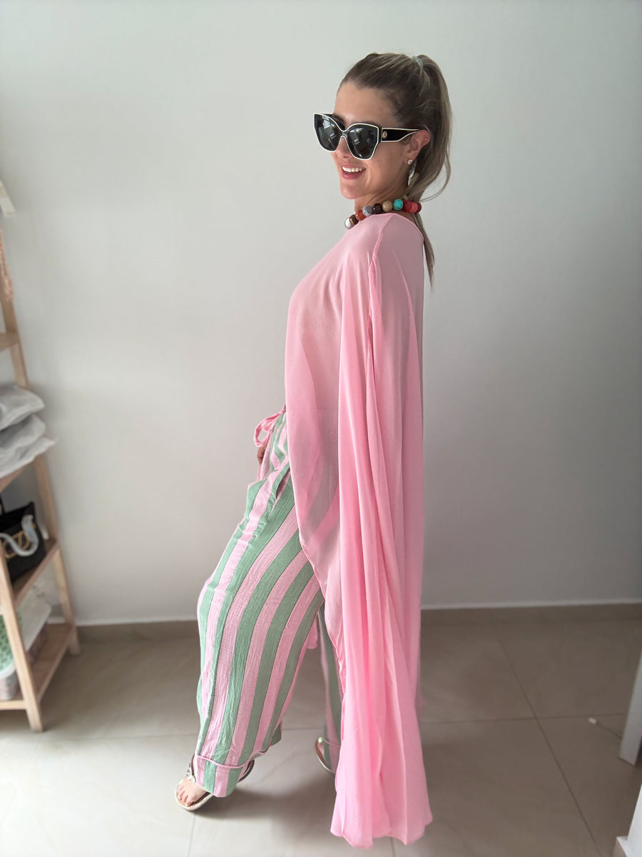 PINK/GREEN STRIPED GAUZE PANTS