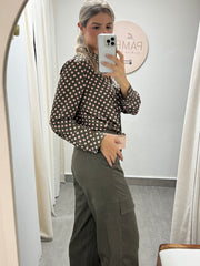 OLIVE/PINK POLKA DOT BLOUSE