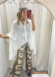 WHITE HIGH LOW SHEER TUNIC BLOUSE