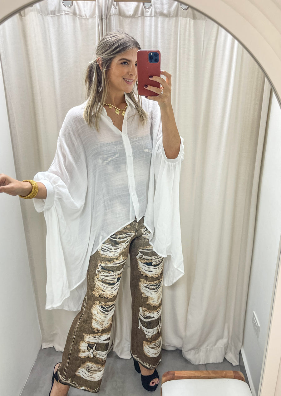 WHITE HIGH LOW SHEER TUNIC BLOUSE