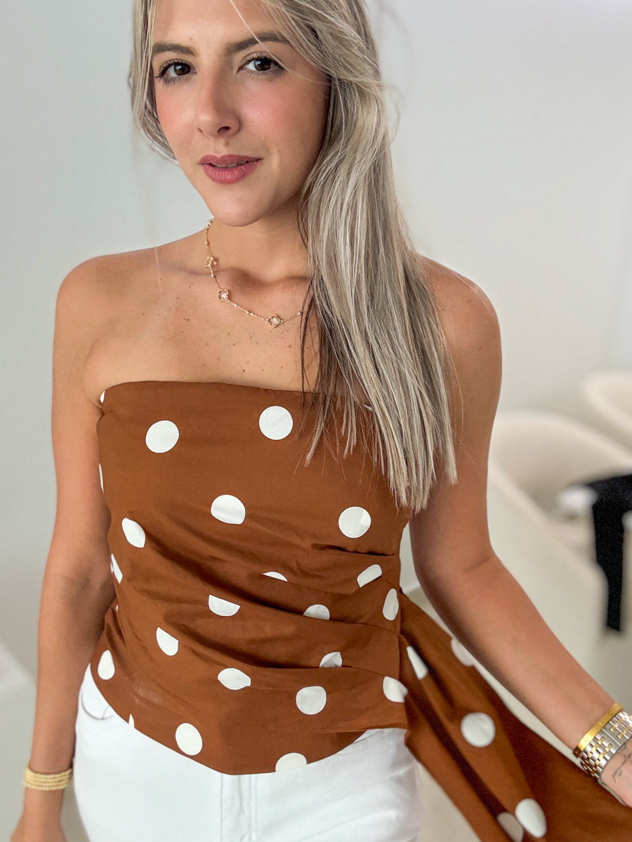 CAMEL POLKA DOT BLOUSE