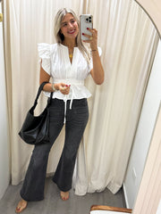 IVORY RUFFLE SLEEVES BLOUSE