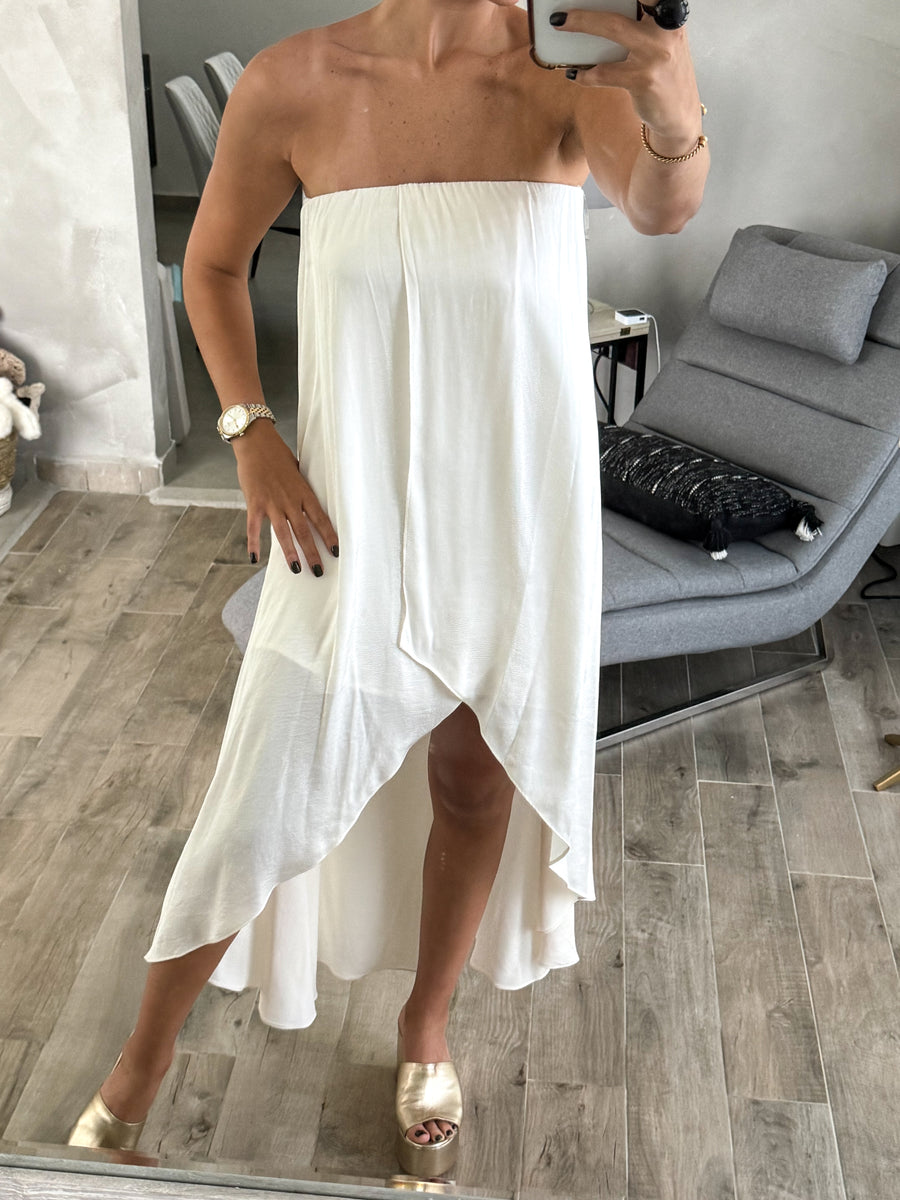 IVORY STRAPLESS HIGH LOW DRESS