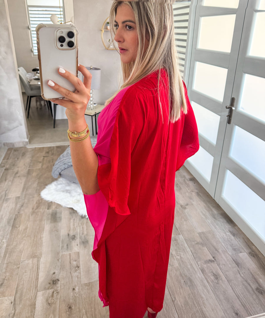 RED/HOT PINK SATIN DRESS