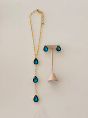 LONG GEM DROP NECKLACE SET ALL AQUA