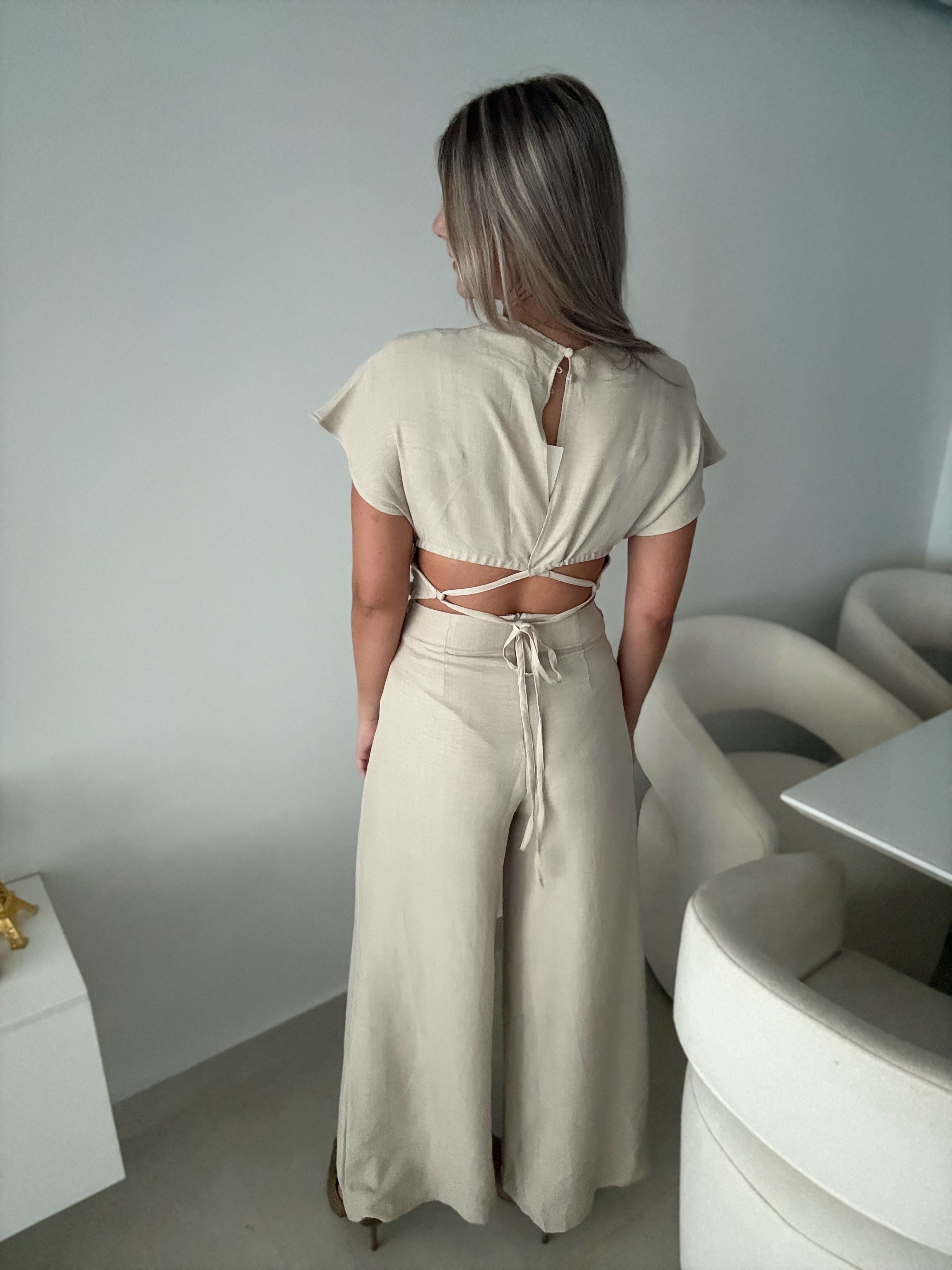 OATMEAL SHORT SLEEVE JUMPSUIT