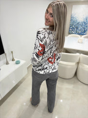 BLACK AND WHITE PRINTED KNITTED TOP