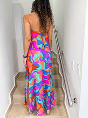 STRAPLESS PRINTED MAXI DRESS