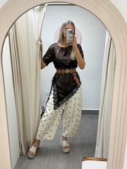 ONE SIZE SATIN LACE SHORT SLEEVE TOPS