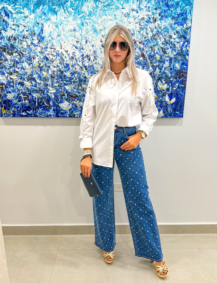 PEARL/RHINESTONES STRETCHY LONG JEANS
