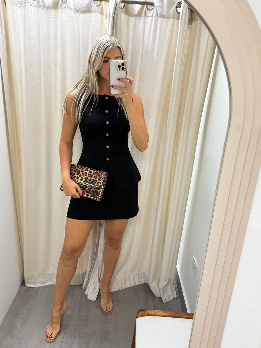 BLACK KNIT VEST TOP & SKIRT SET