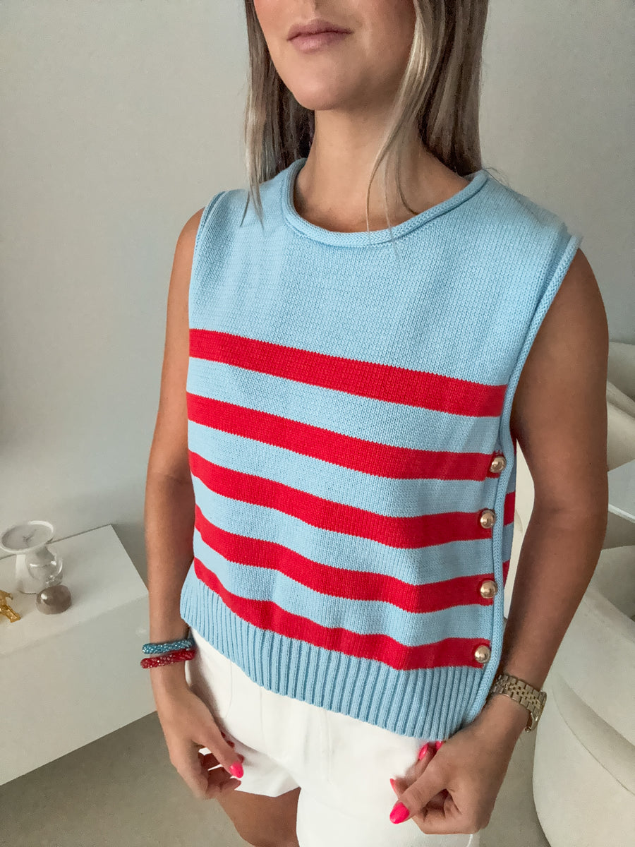 BLUE/RED STRIPED KNITTED BLOUSE