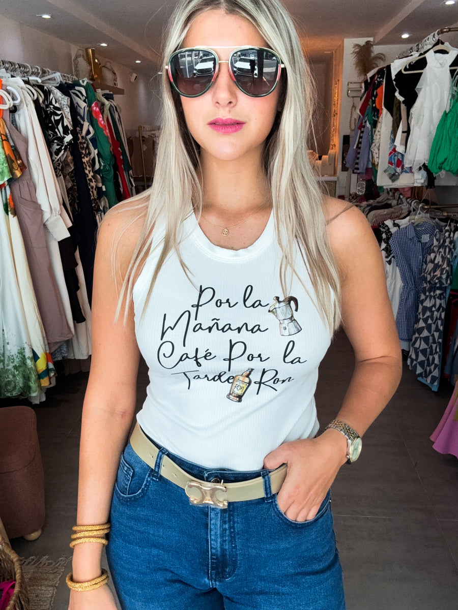 WHITE CAFÉ & RON TANK TOP