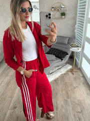 RED SIDE SLITS TRACK PANTS