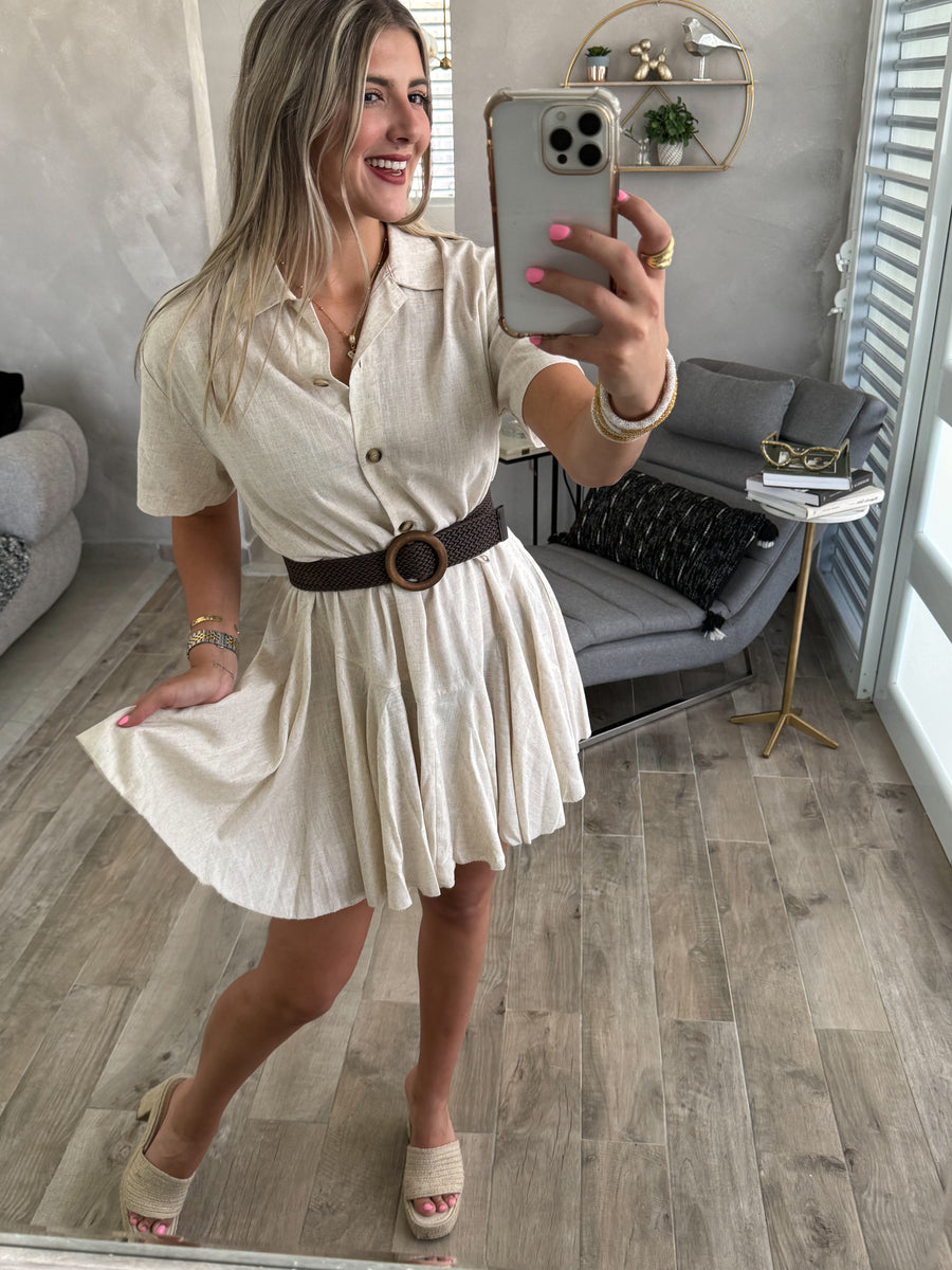 LINEN SHORT SLEEVES DRESS
