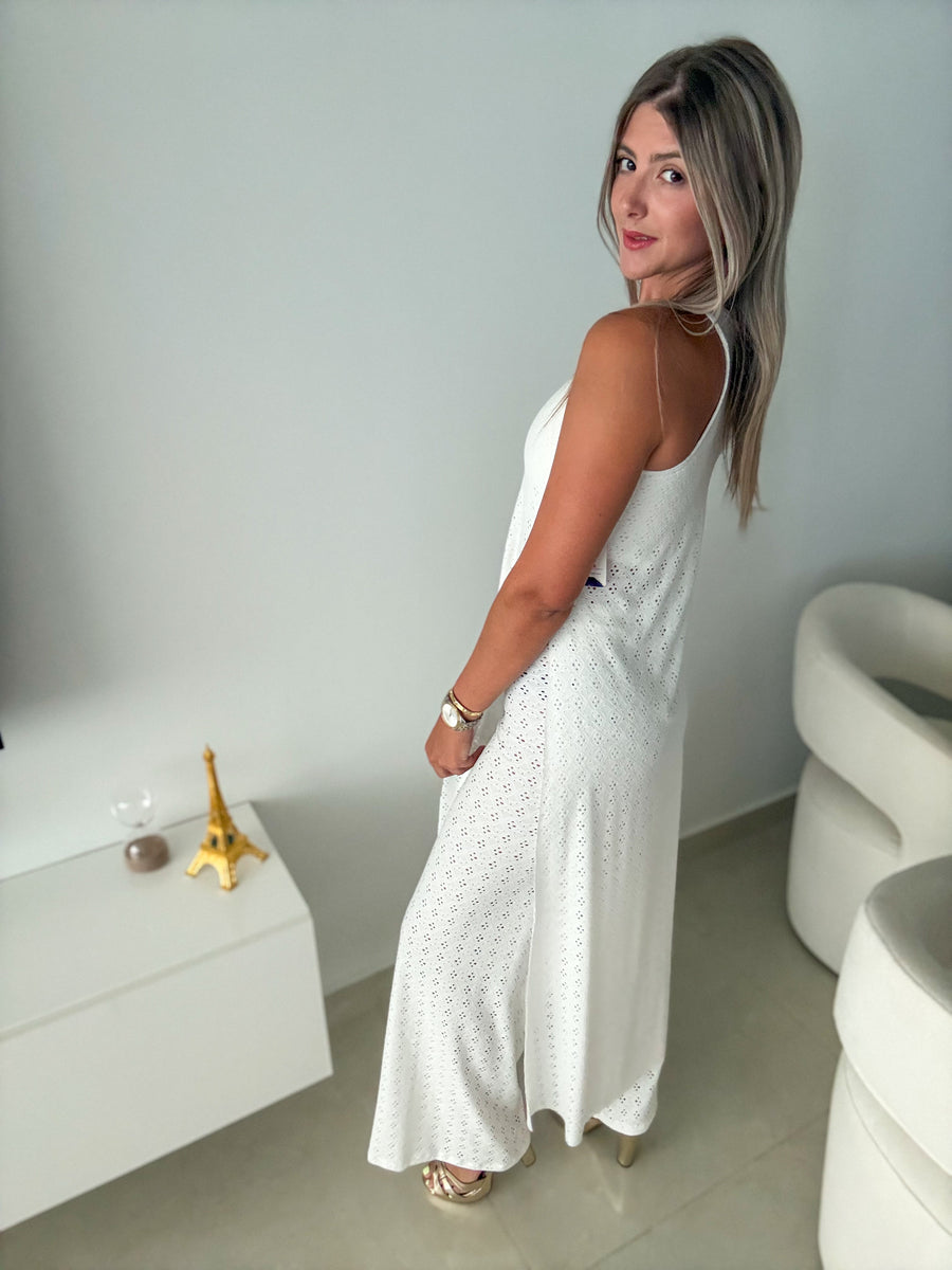 PIA WHITE EYELET RACERBACK TOP & PANT SET