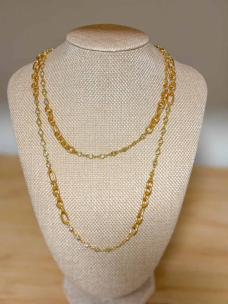 GOLD ZIRCONIA/CHAIN LINK 36" NECKLACE