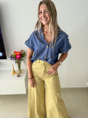 DENIM GOLD BUTTONED BLOUSE
