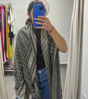 DARK GRAY PRINTED PASHMINA