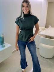 HUNTER GREEN STRETCHY TAILORED BLOUSE