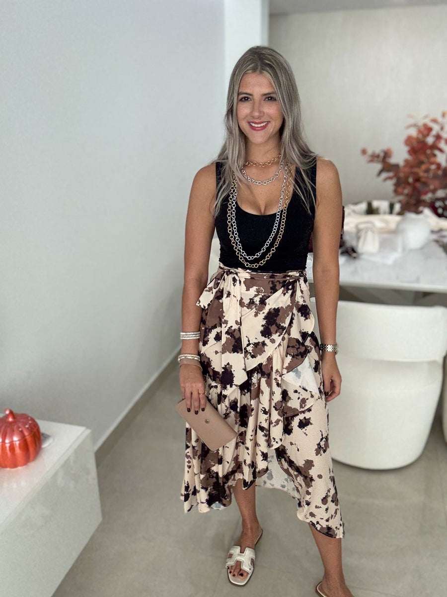 COW PRINT WRAP AROUND SKIRT