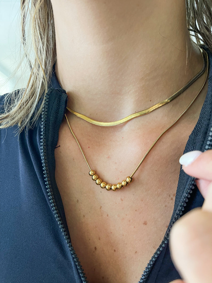 GOLD LAYERED SNAKE CHAIN/BALL NECKLACE