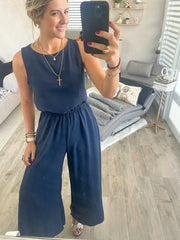 NAVY SLEEVELESS JUMPSUIT