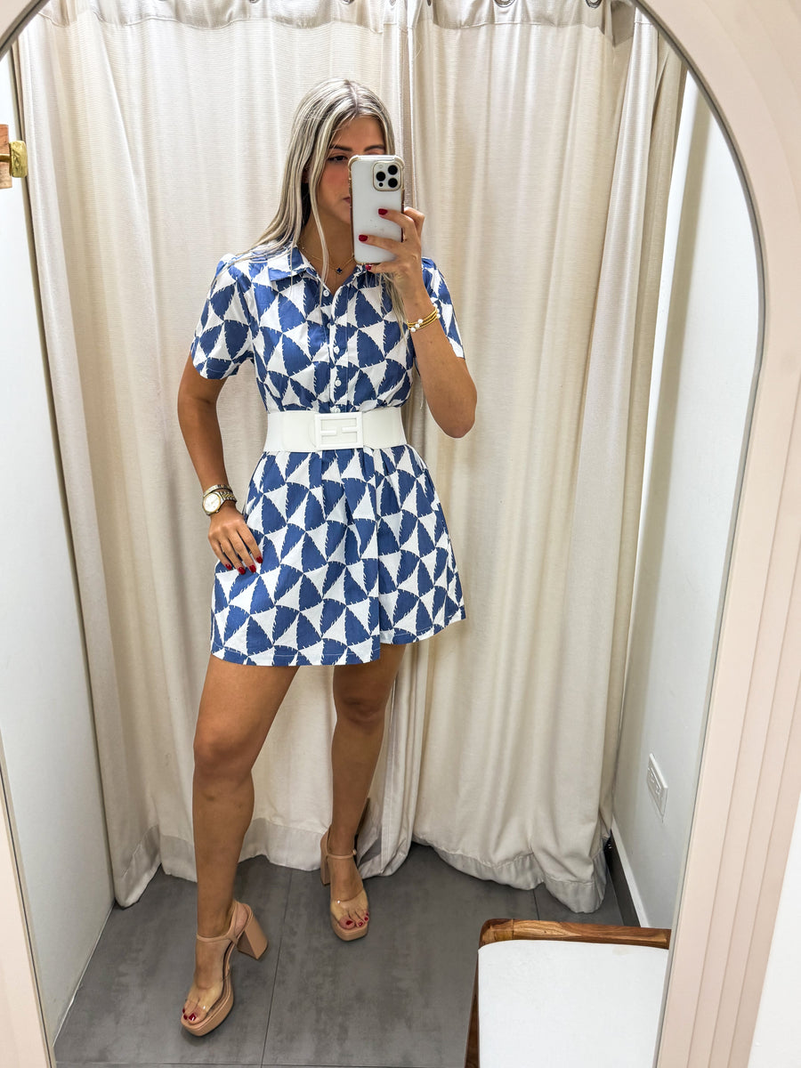DENIM BLUE PRINTED SHORT DRESS