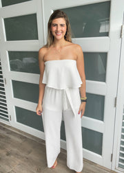 WHITE STRAPLESS JUMPSUIT