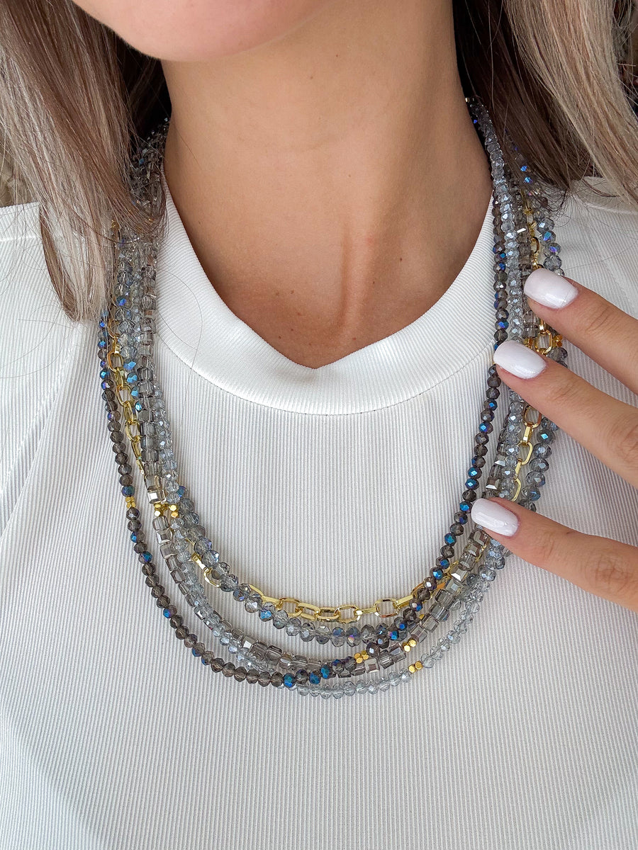 GRAY/BLUE/GOLD LAYERED NECKLACE