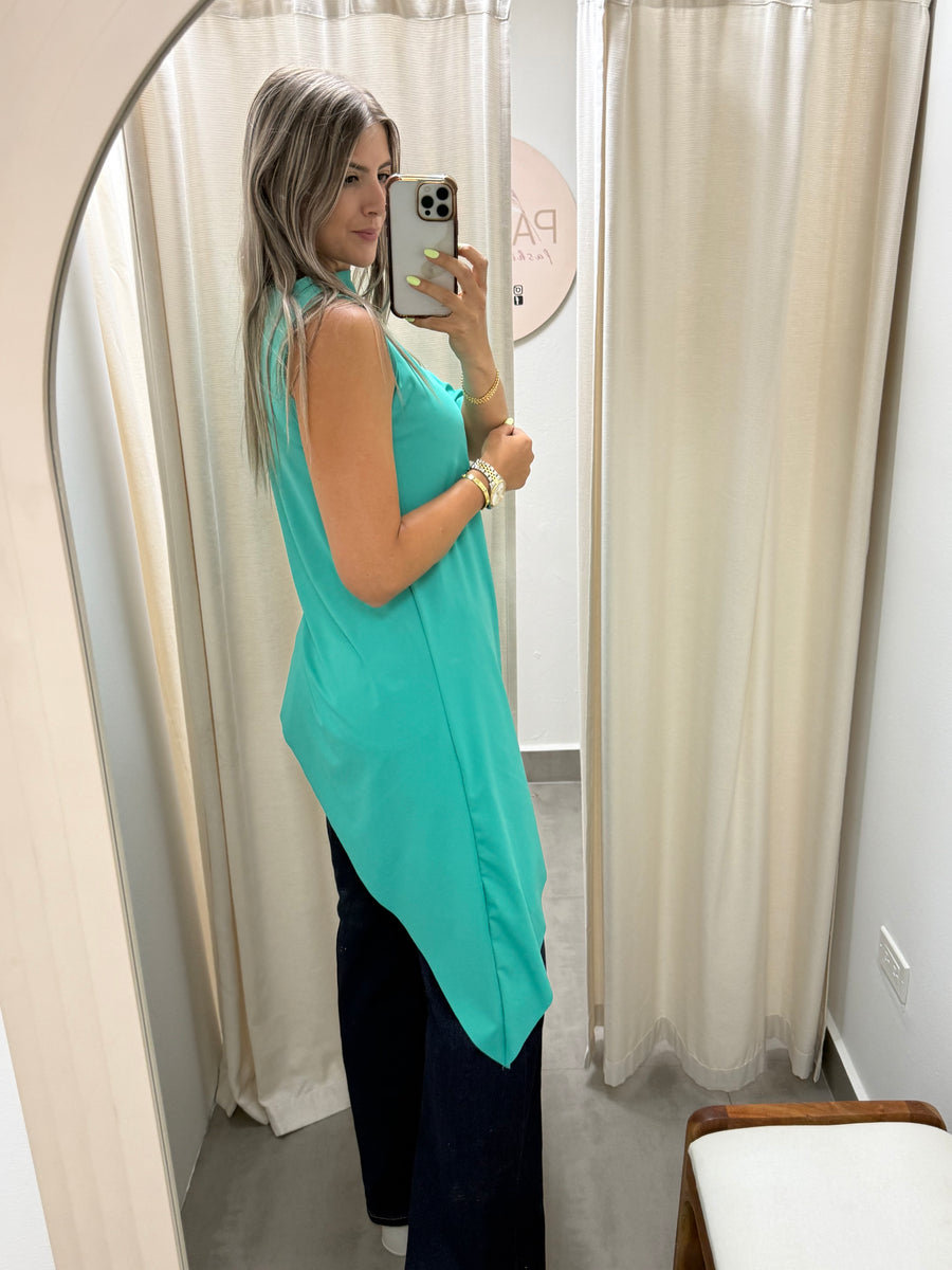 PIA TURQUOISE ASYMMETRIC BLOUSE