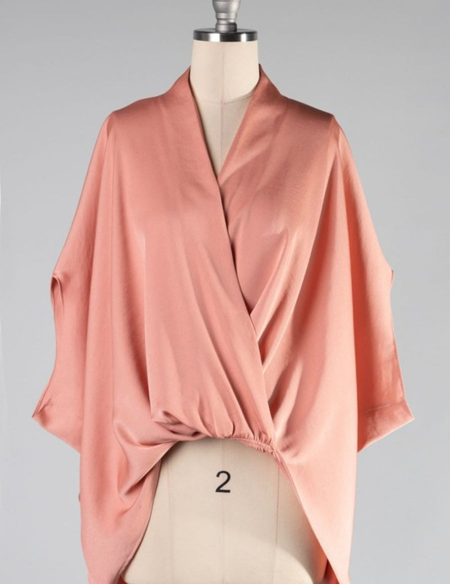 PEACH SATIN TUNIC BLOUSE