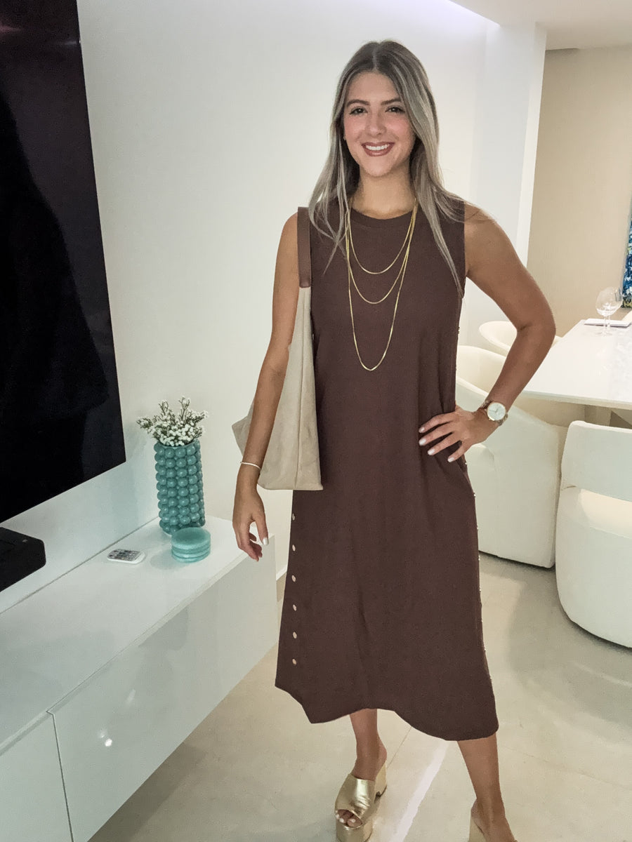 BROWN STUDDED DRESS