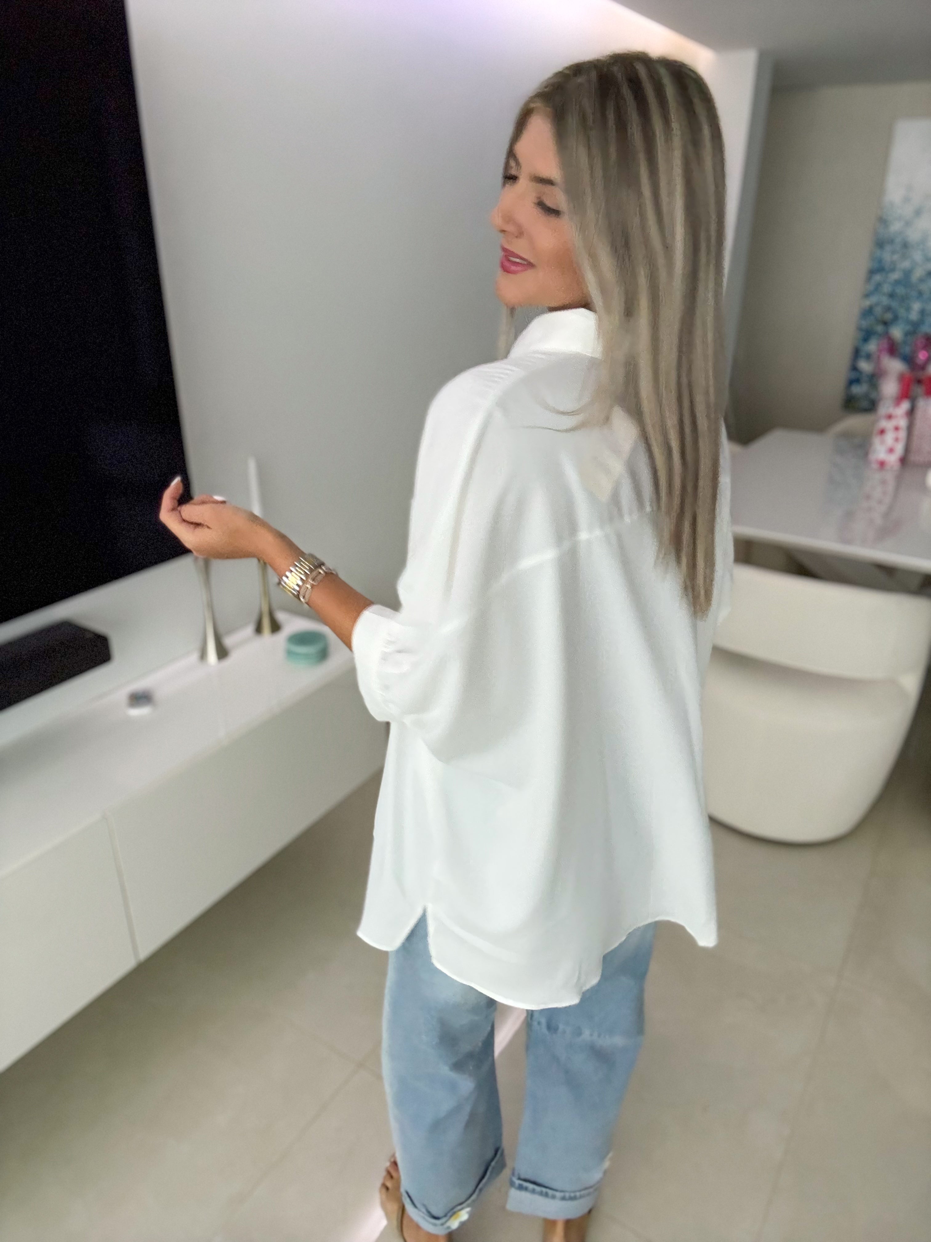 WHITE ELEGANT OVERSIZED TUNIC BLOUSE