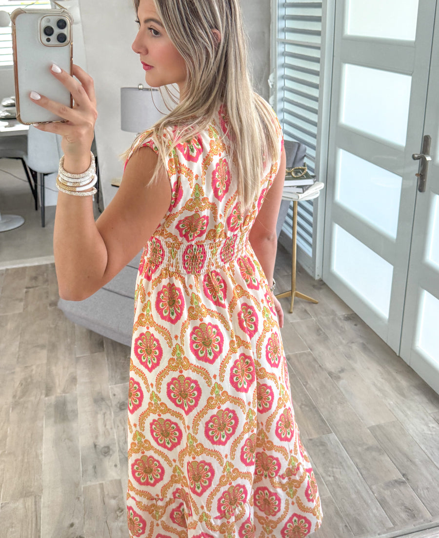 NEON PRINT ZIPPER MIDI DRESS