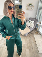 Load image into Gallery viewer, HUNTER GREEN SATIN BOMBER JACKET
